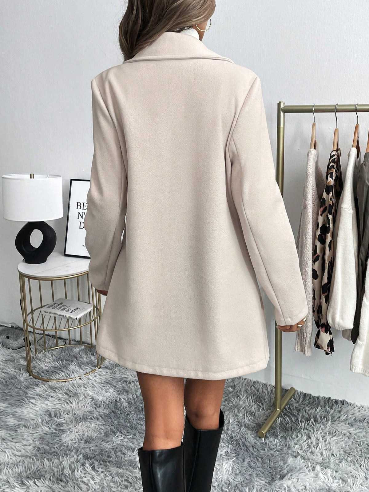 Apricot Casual Minimalist Workwear V-Neck Long Sleeve Jacket For Women