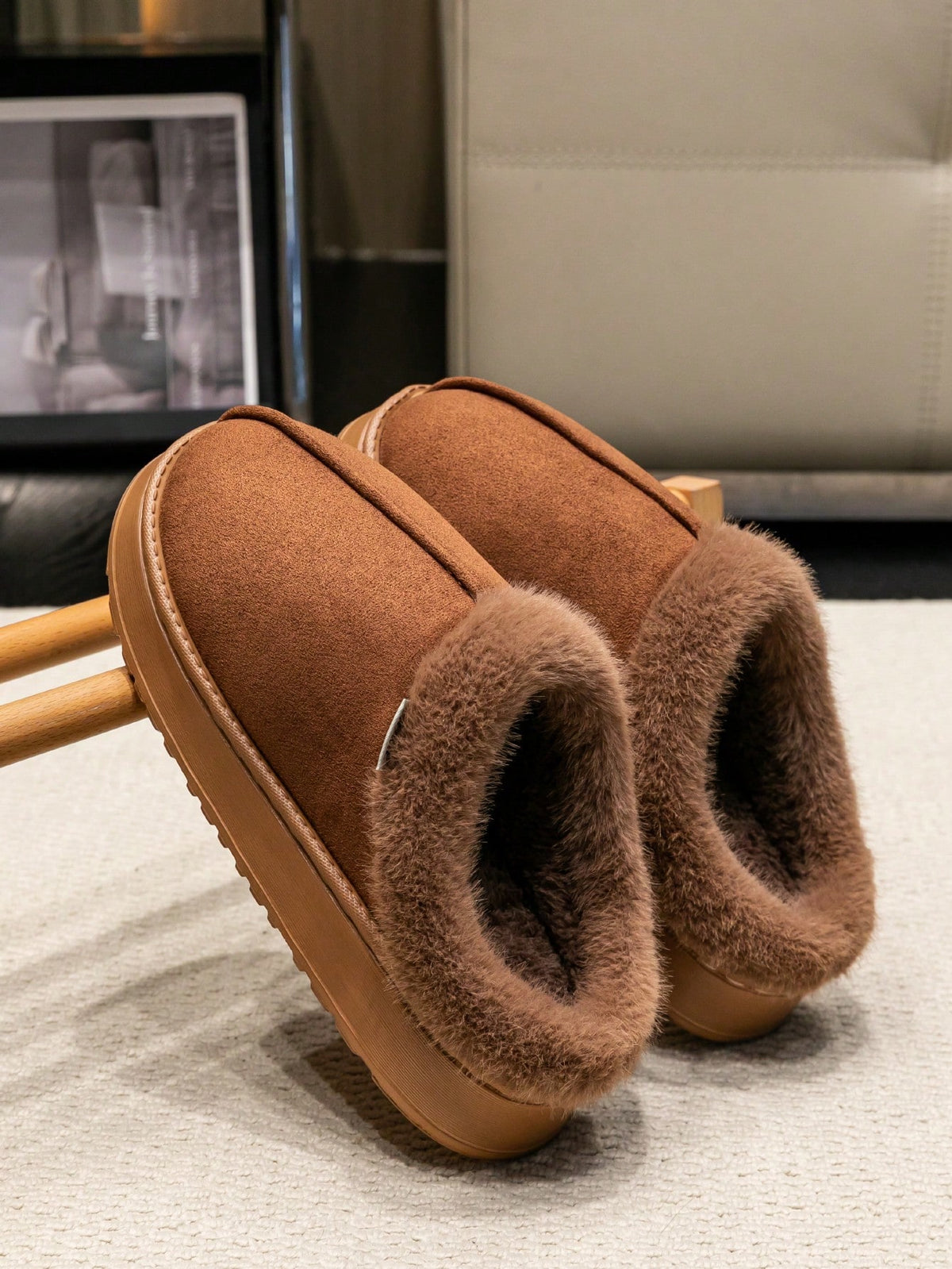 Women's Autumn/Winter Plush Lined Thick Sole Slippers, Comfortable Non-Slip Warm Indoor/Outdoor Soft Luxury Fuzzy Slides