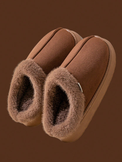 Women's Autumn/Winter Plush Lined Thick Sole Slippers, Comfortable Non-Slip Warm Indoor/Outdoor Soft Luxury Fuzzy Slides