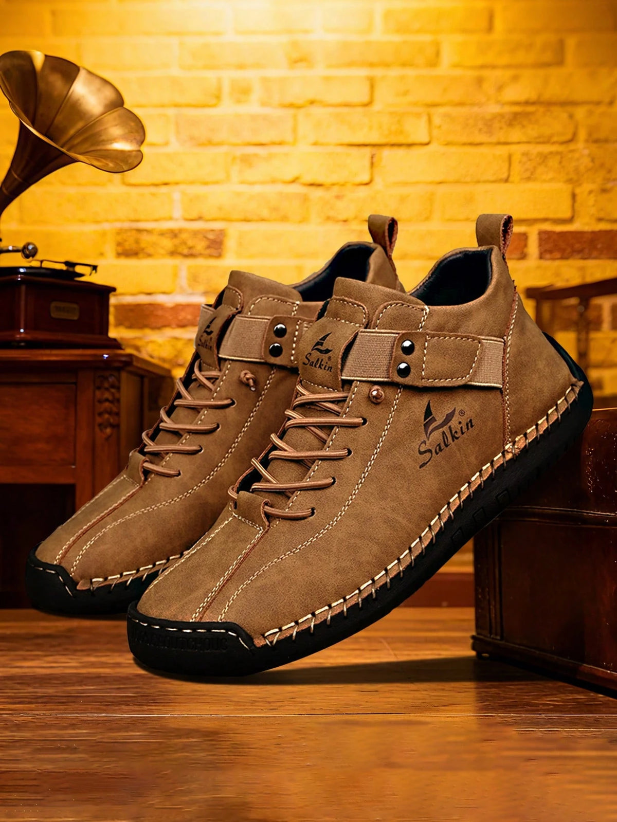 New Handmade Men's Boots With Elastic Band, Convenient Slip-On Design